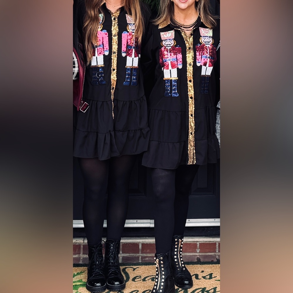 Black Dress with Sequin Nutcracker Design